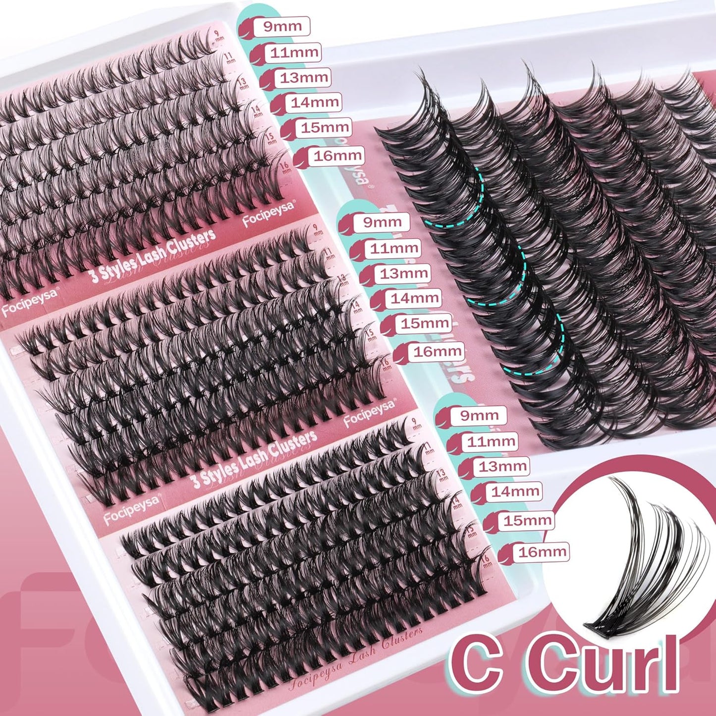 Focipeysa Wispy Lash Clusters 360pcs Eyelash Extension 30D 40D 50D Individual Lashes 9-16mm Mixed Eyelash Clusters Natural Lash Extensions with Lash Bond and Seal and Tweezers DIY Cluster Eyelashes