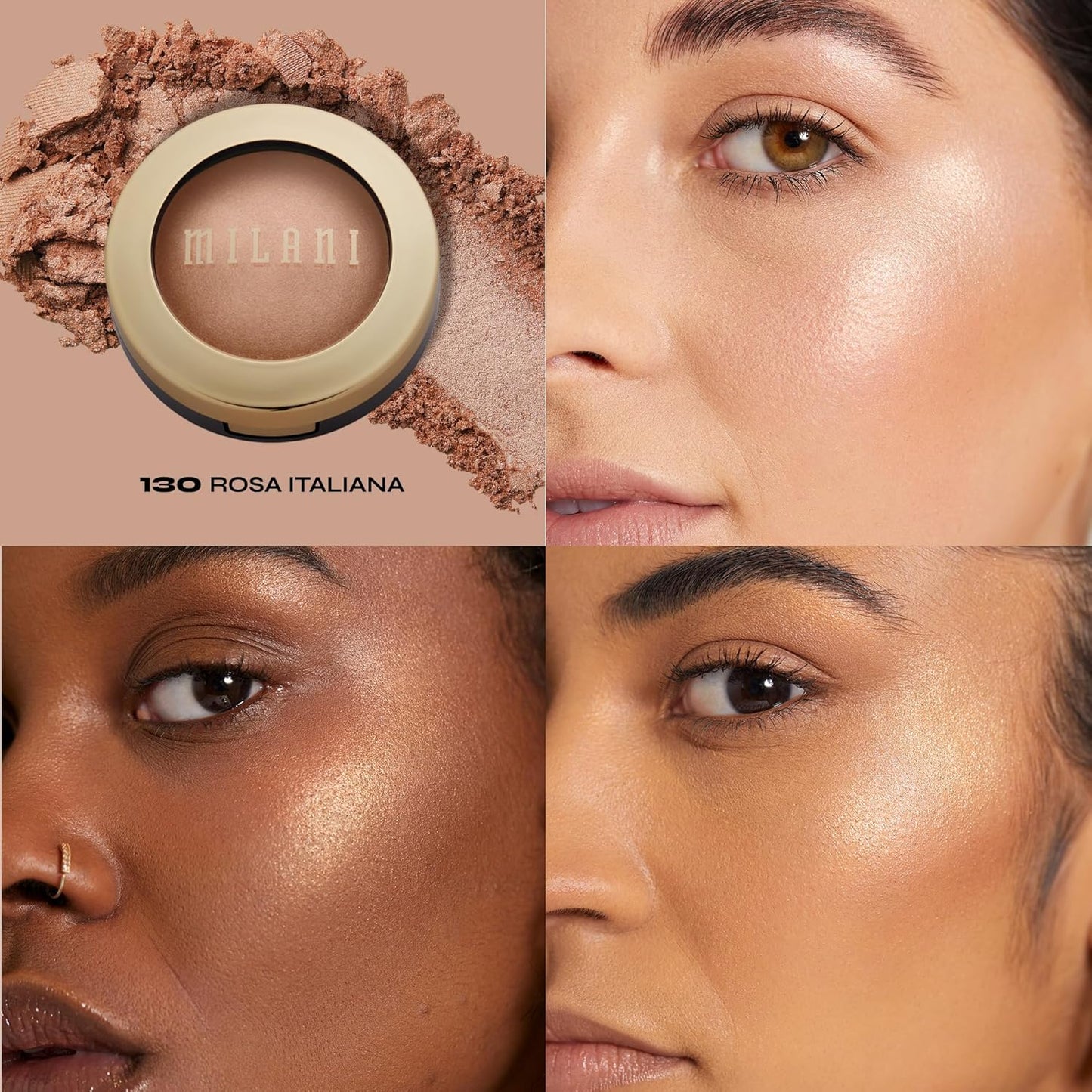 Milani Highlighter Makeup - Baked Contour Powder & Face Highligher, Made in Italy - Rosa Italiana