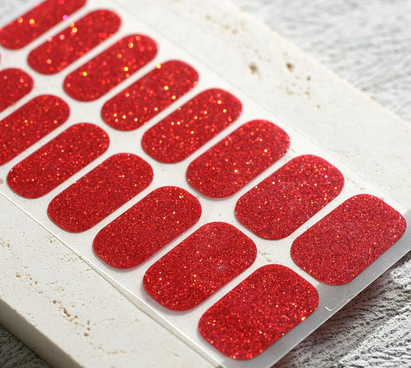 Nail Polish Strips, 32PCS Salon Quality Wraps, Long Lasting Gel Nail Stickers for Women Easy Apply& Remove (Red Velvet Ribbon Glitter)