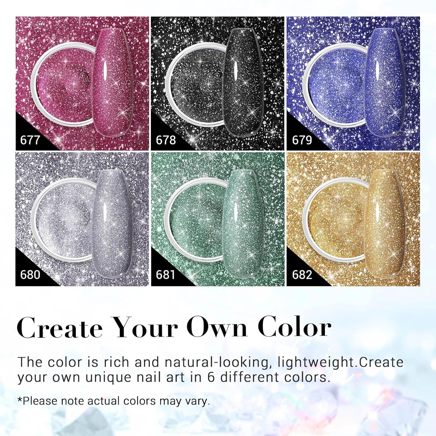 AZUREBEAUTY Sparkling Dip Powder Nail Set Micro Glitter Pink Silver Black Blue Green Gold Bright Flashlight Shine 6 Colors Dipping Powder Starter Kit Nail Art Manicure Salon, No Need Nail Lamp Cured