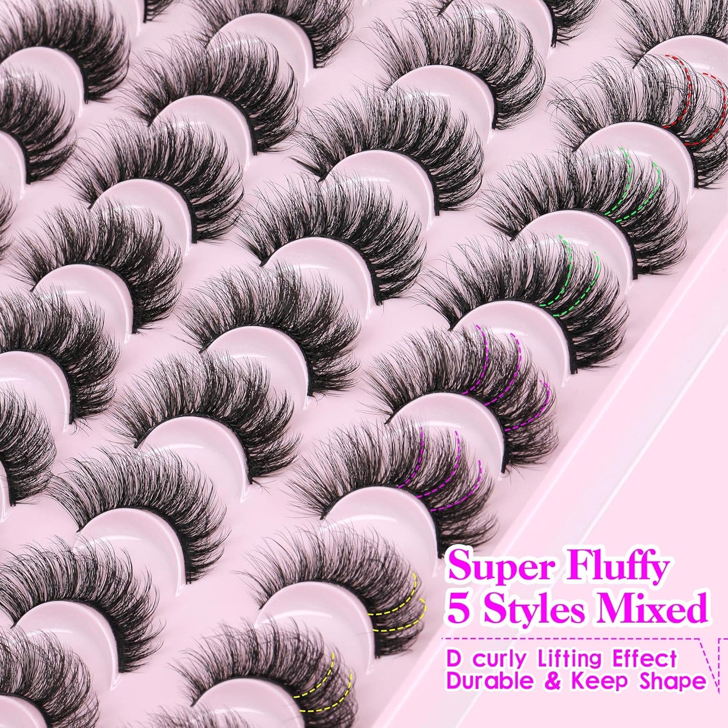 JIMIRE False Eyelashes Natural Fluffy Wispy Faux Mink Lashes 5D 14mm-18mm 5 Styles Mixed Lashes for Small Eyes Natural Look Fake Eyelashes 20 Pairs Multipack